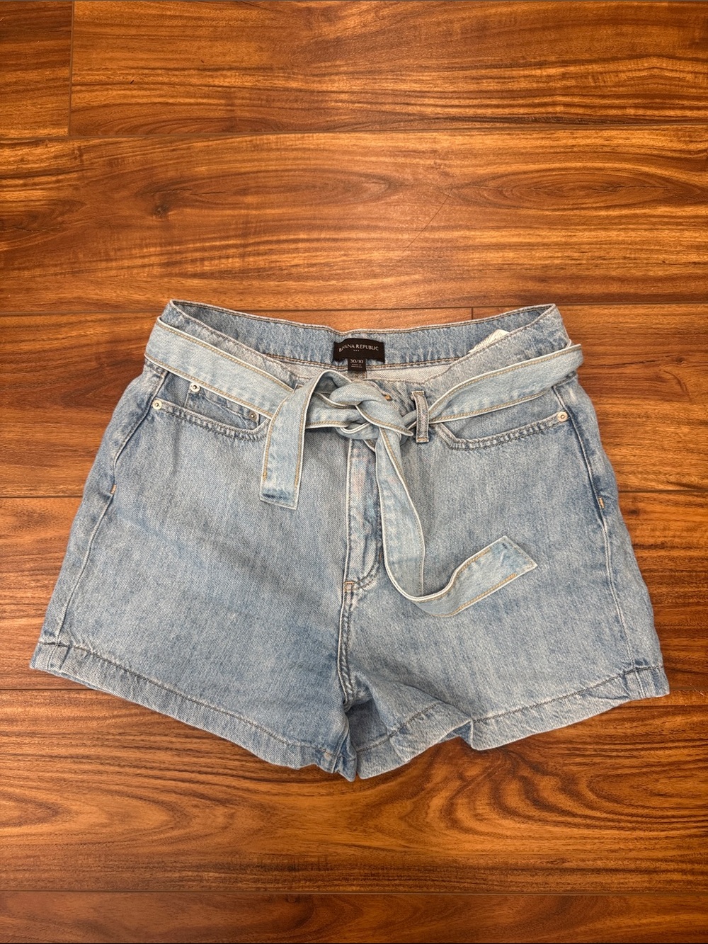 Banana Republic Light Wash Denim Tie-Belt Shorts